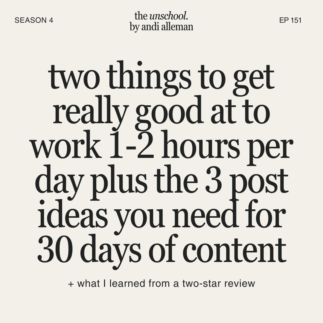 2 things to get really good at to work 1-2 hours per day, plus the 3 post ideas you need for 30 days of content + what I learned from a two-star review