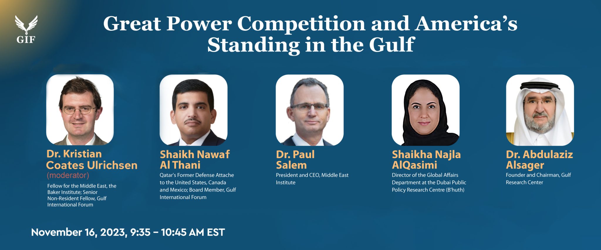 First panel at the Fifth Annual Gulf International Conference "Great Power Competition and America’s Standing in the Gulf"