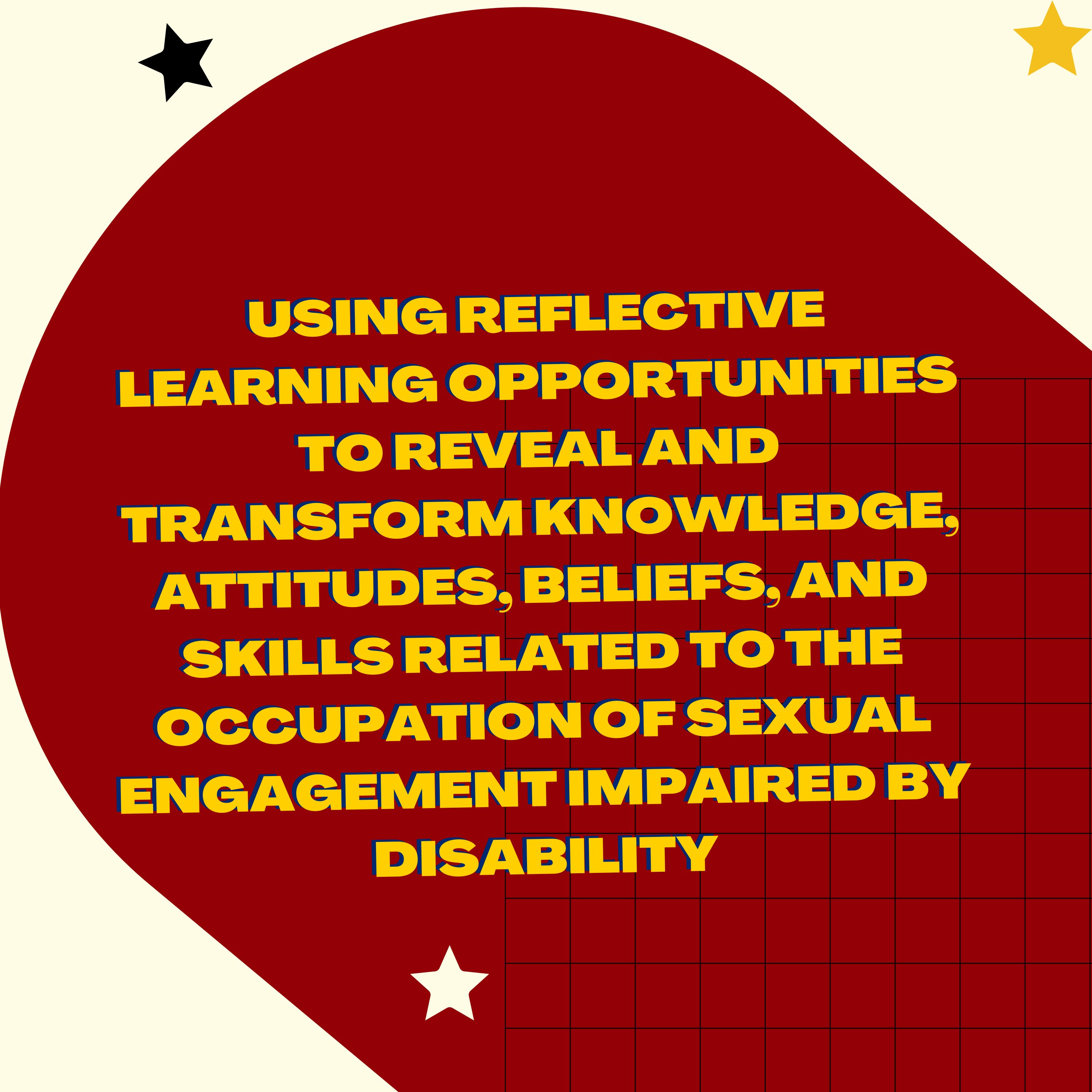 Using reflective learning opportunities to reveal and transform knowledge, attitudes, beliefs, and skills related to the occupation of sexual engagement impaired by disability