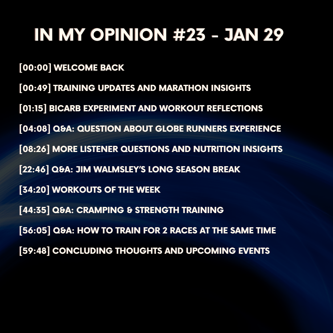 IMO #23 - The Bicarb Experiment, Jim Walmsley's Season Long Break, Strength Work & Cramping, Workouts of the Week and more