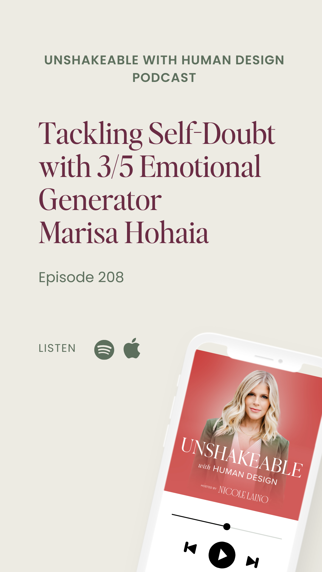 209 - Tackling Self-Doubt with 3/5 Emotional Generator Marisa Hohaia