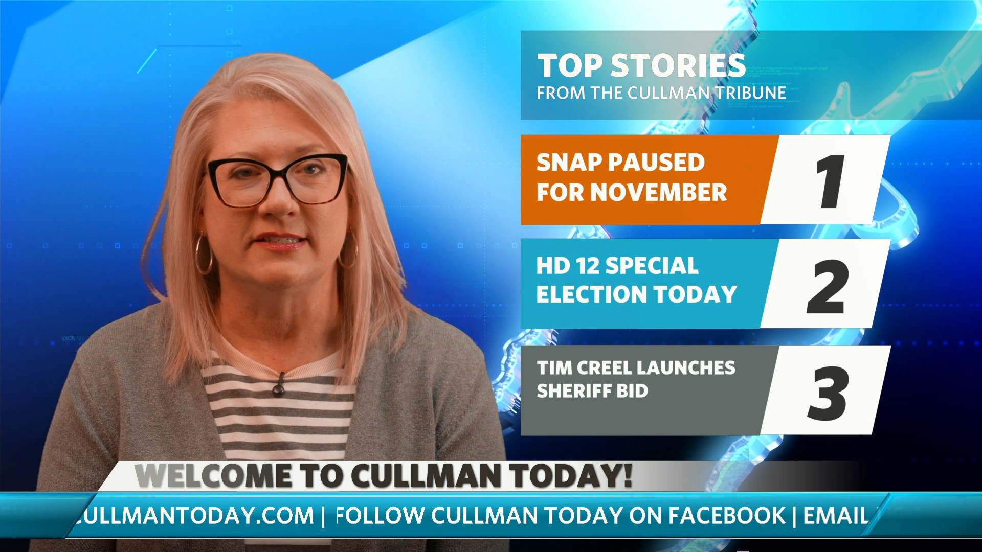 SNAP paused for November | HD 12 election today | Tim Creel enters sheriff race