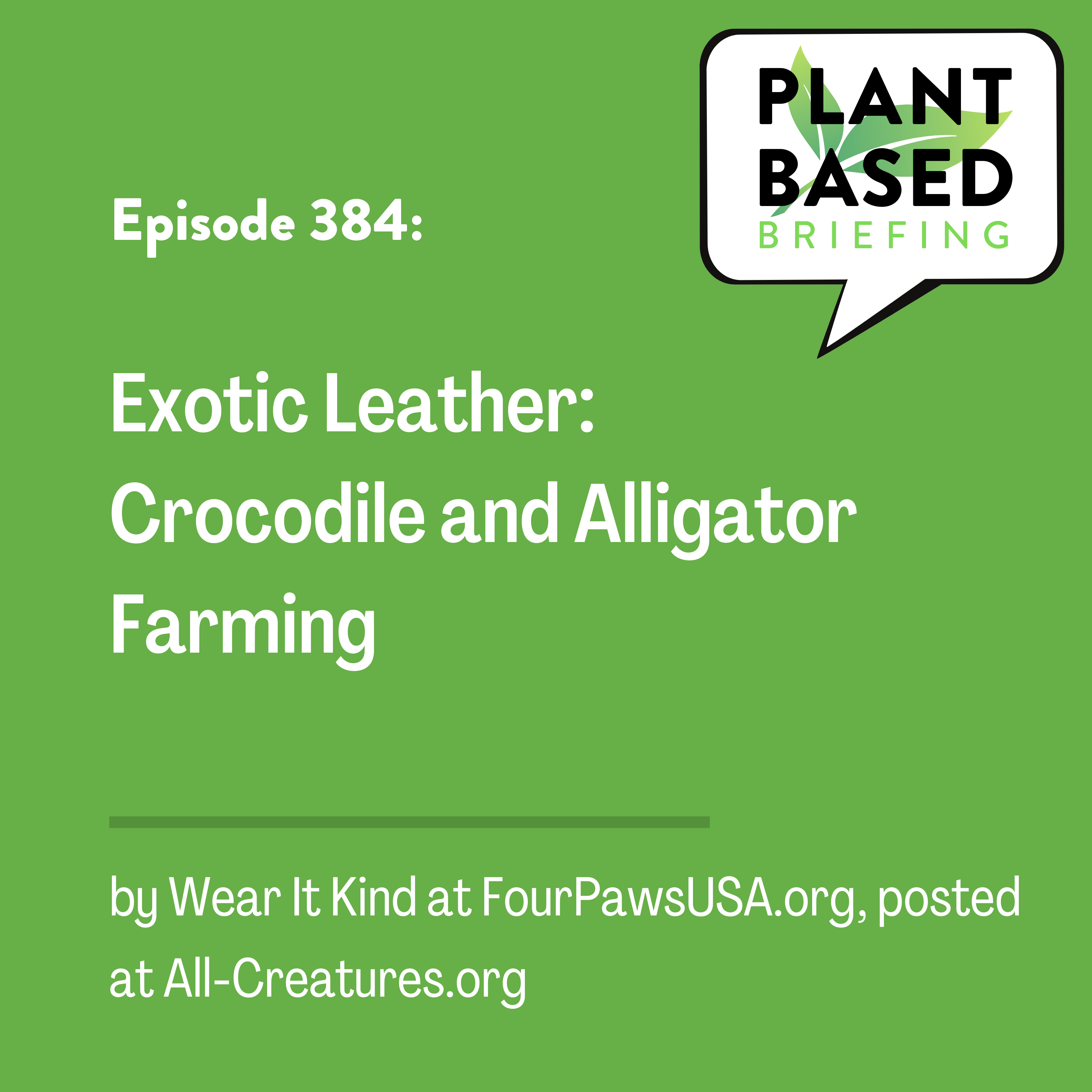 384: Exotic Leather: Crocodile and Alligator Farming by Wear It Kind at FourPawsUSA.org, posted at All-Creatures.org
