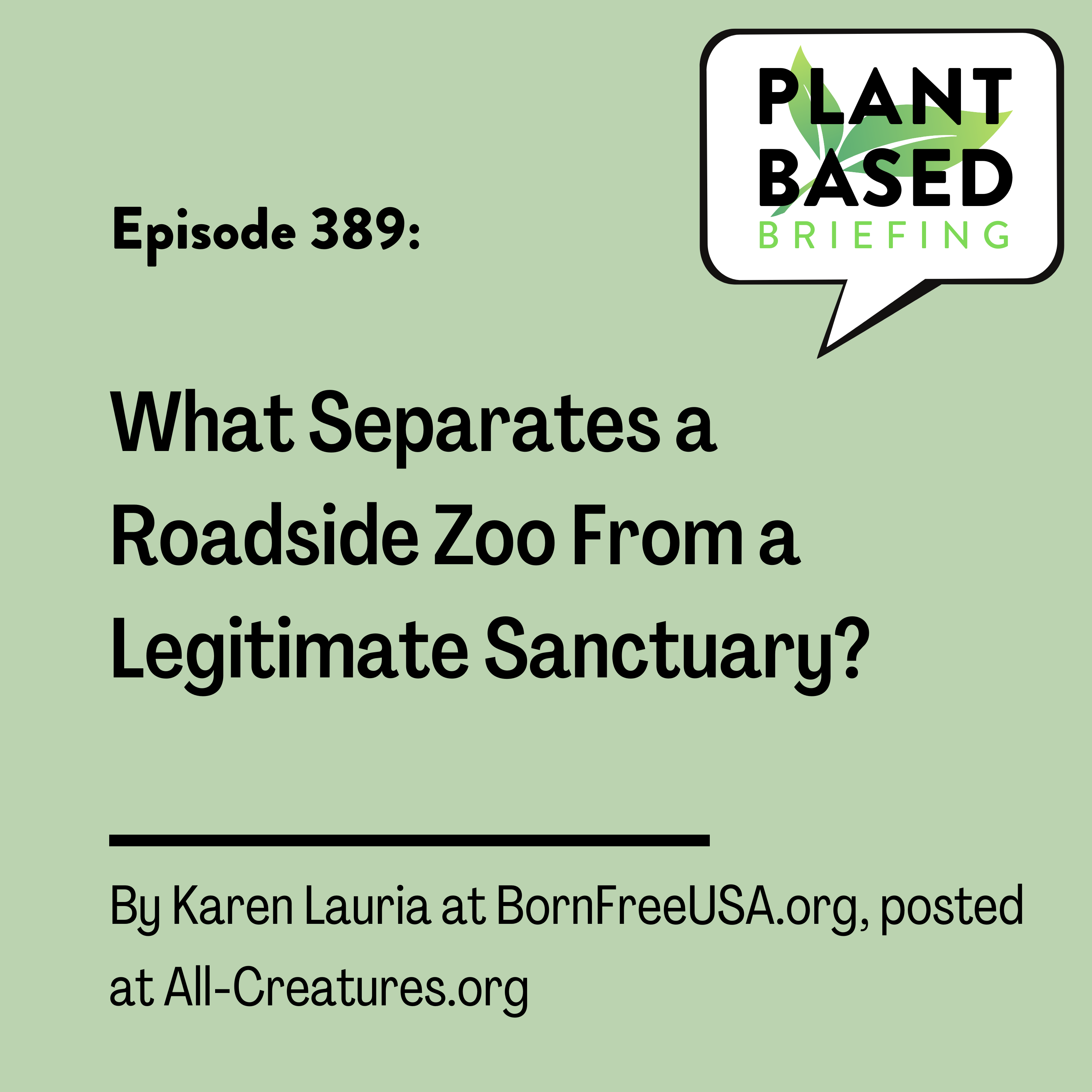 389: What Separates a Roadside Zoo From a Legitimate Sanctuary? By Karen Lauria at BornFreeUSA.org, posted at All-Creatures.org