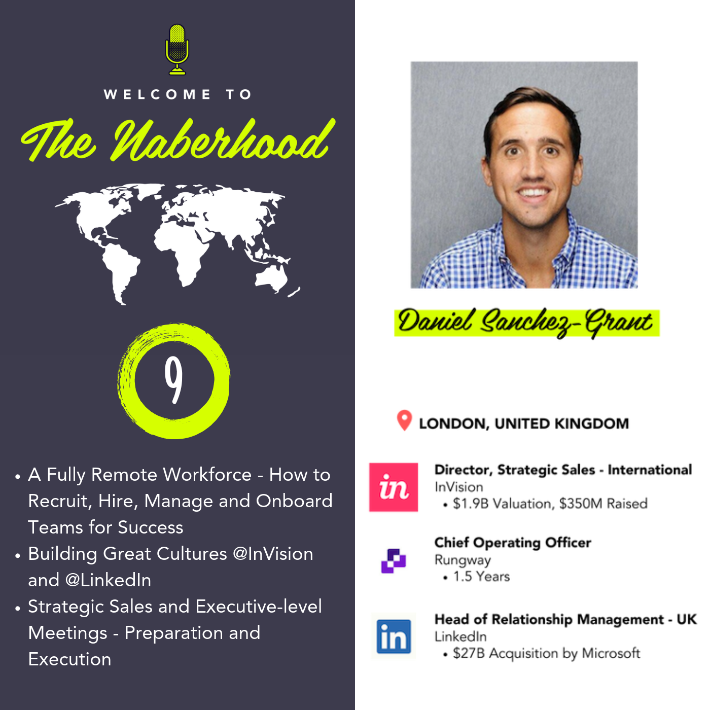 Daniel Sanchez-Grant - Director, Strategic Sales @InVision (Formerly @LinkedIn, @CEB) - A Fully Remote Workforce - Methodically Hiring and Onboarding Teams for Success, Great Culture @InVision and @LinkedIn, Strategic Sales and Executive Meeting Prep