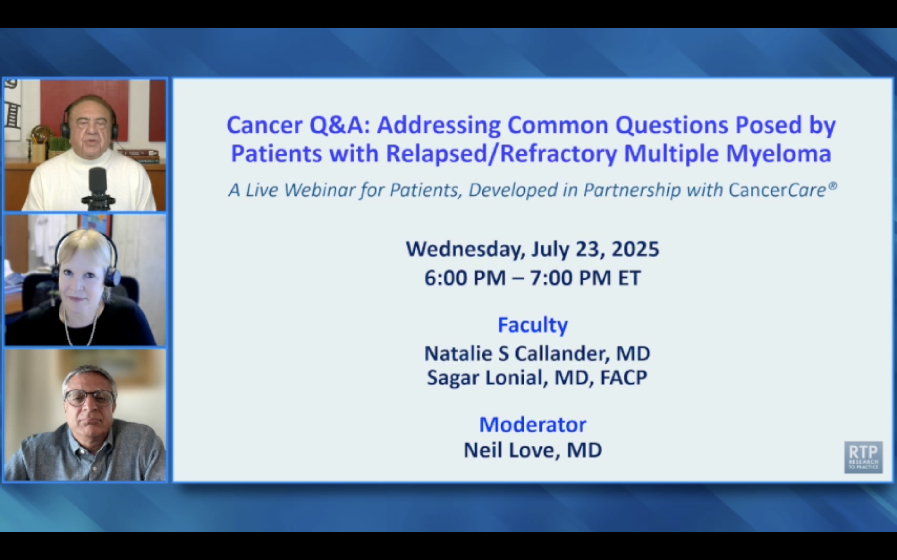 Multiple Myeloma | Oncology Q&A for Patients: Clinical Experts Address Common Questions Posed by Patients with Relapsed/Refractory Multiple Myeloma