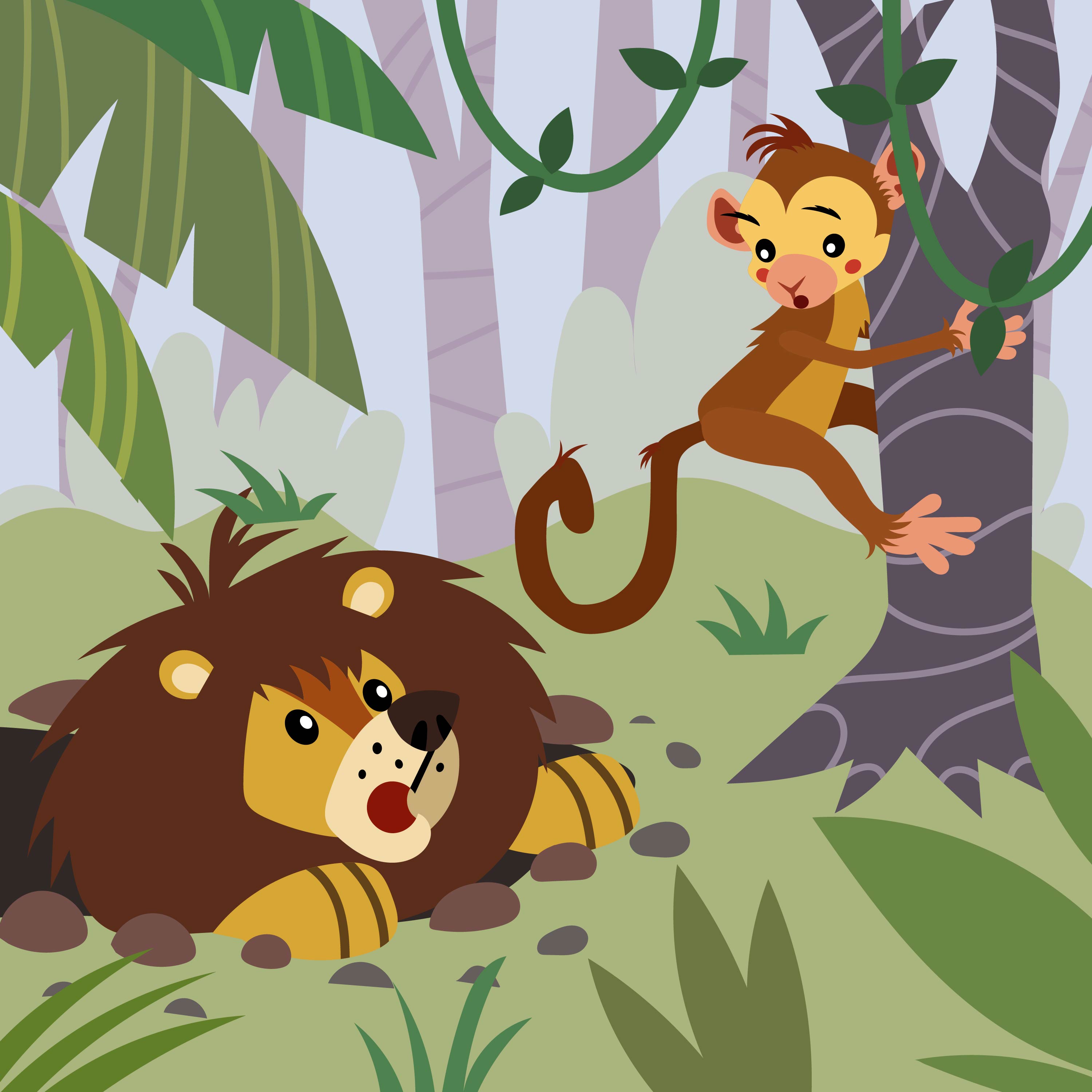 The Lion, the Monkey, and the Clever Bird-Storytelling Podcast for Kids:E289