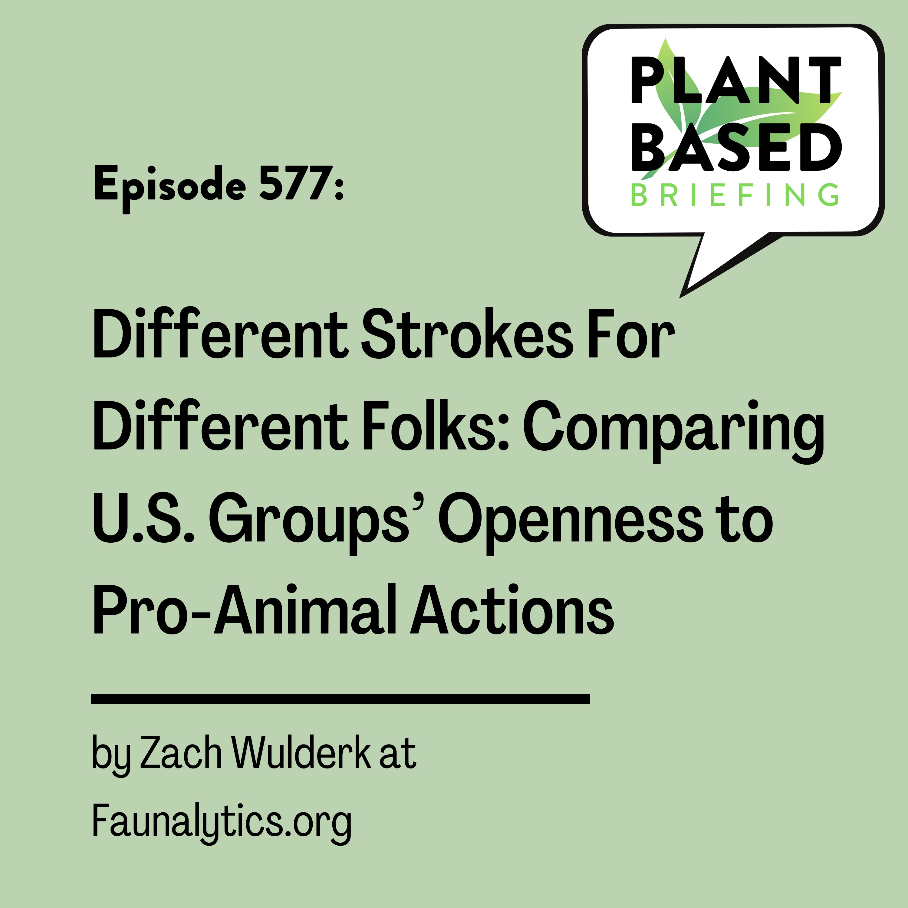577: Different Strokes For Different Folks: Comparing U.S. Groups’ Openness to Pro-Animal Actions by Zach Wulderk at Faunalytics.org