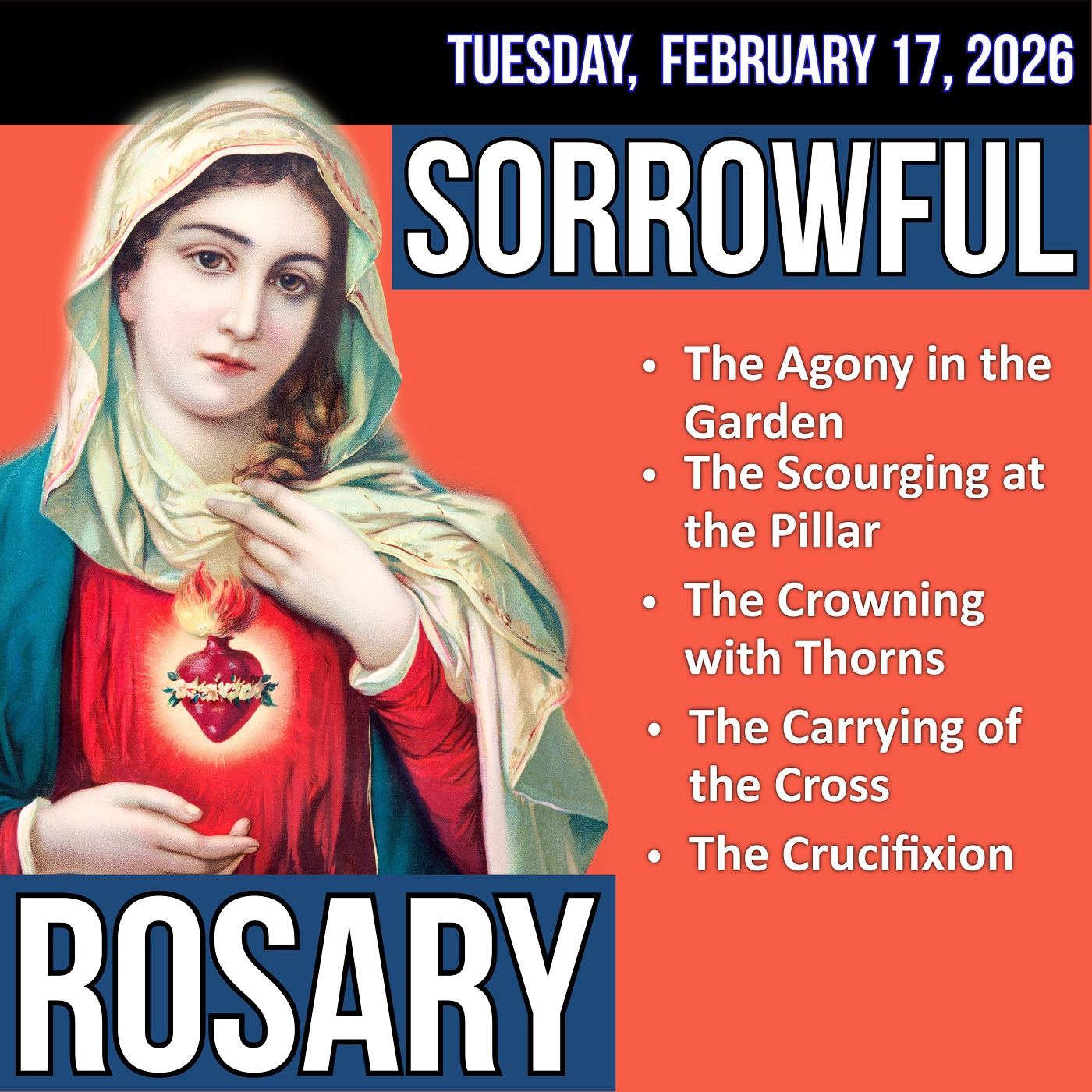 LISTEN - RELAXED PACE ROSARY - Sorrowful Mysteries of the Rosary for TUESDAY, February 17, 2026