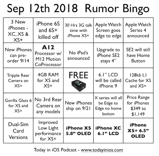 September 12th 2018  Apple Event / iPhone Rumor Bingo
