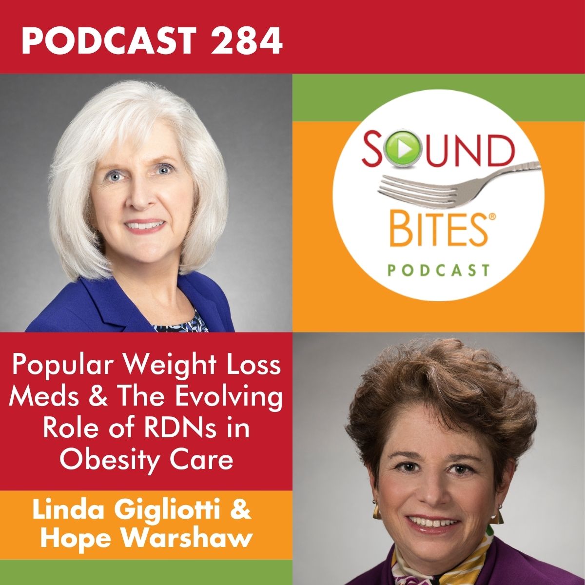 cover of episode 284: Popular Weight Loss Meds & The Evolving Role of RDNs in Obesity Care – Linda Gigliotti & Hope Warshaw