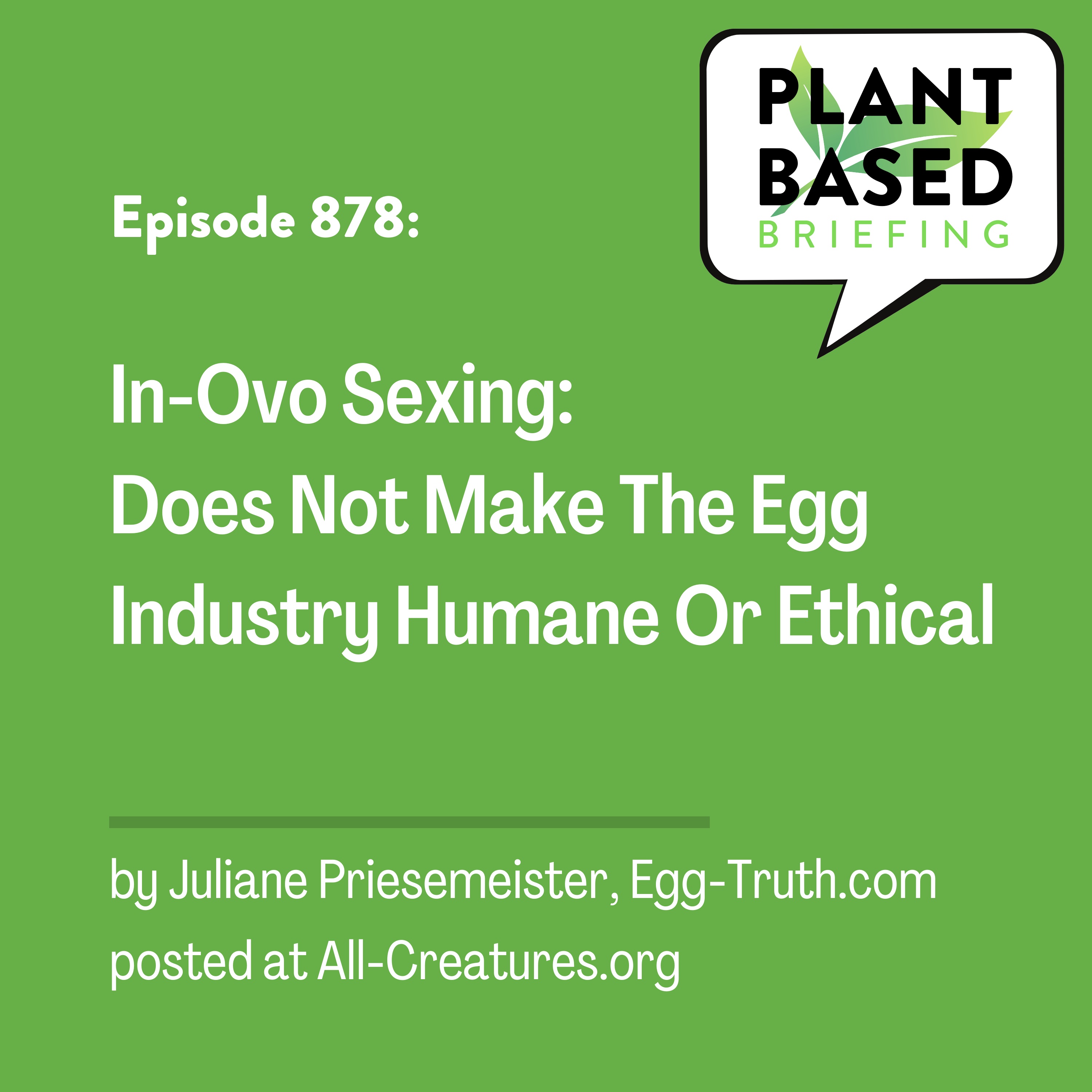 878: In-Ovo Sexing: Does Not Make The Egg Industry Humane Or Ethical by Juliane Priesemeister, Egg-Truth.com posted at All-Creatures.org